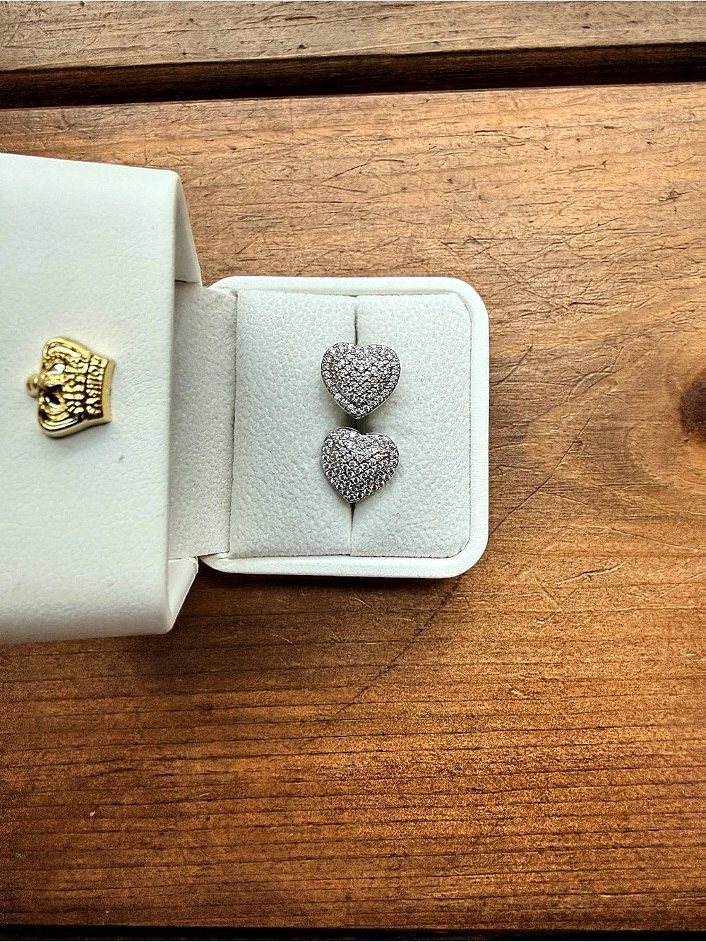 Heart Crystal Stud Earrings Silver Tone